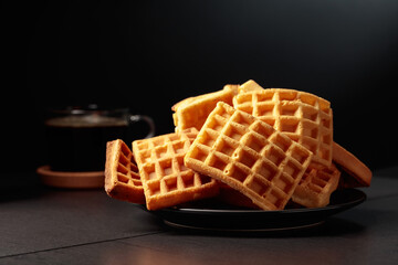 Belgian waffles and black coffee.