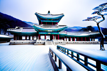 Snowy palaces in South Korea, Generative AI