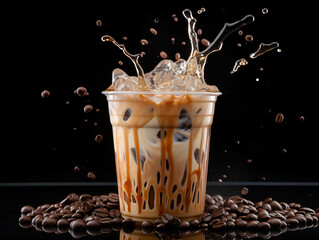 An iced coffee drink with topped milk