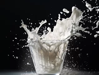 Wandcirkels aluminium Fresh milk with milk splash © pom669