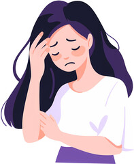The woman suffers from headaches and migraines. Symptoms of a viral disease. character in the cartoon style.