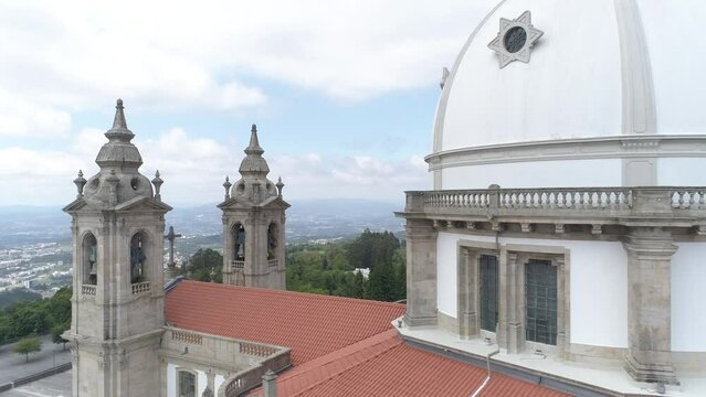 Aerial view of the historic Shrine of Our Lady of Sameiro in Braga, northern Portugal.