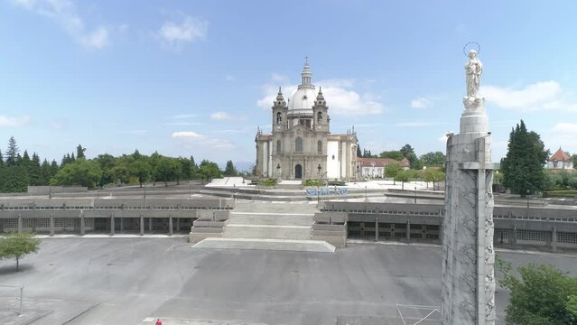 Aerial view of the historic Shrine of Our Lady of Sameiro in Braga, northern Portugal.