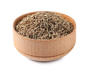Bowl of aromatic caraway (Persian cumin) seeds isolated on white
