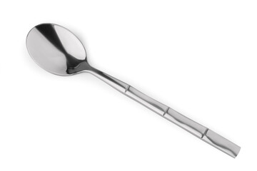One new clean spoon isolated on white, top view