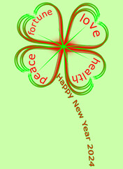 Happy New Year 2024 with a shamrock - illustration - 675723216