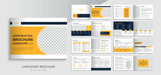 Construction Landscape company profile brochure design. 16 pages layout brochure template.