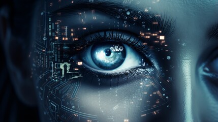 Close-up of a Blue Eye with Futuristic Technology Overlay