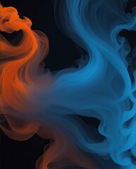 Abstract smoke wallpaper, Blue and orange smoke clouds on a black background 04, Generative AI, Generative, AI