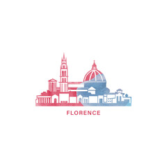 Fototapeta premium Florence watercolor cityscape skyline city panorama vector flat modern logo, icon. Italy Tuscany town emblem concept with landmarks and building silhouettes. Isolated graphic