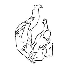 Aikido combat between athletes, stylized vector illustration