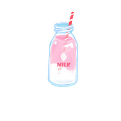 strawberry milkshake bottle with ribbon sweet  CUTE  cartoon hand drawn 