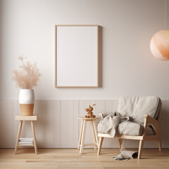 Obraz premium Minimalism Meets Art Poster Mockup in a Scandinavian-Styled Interior - Created using Generative AI