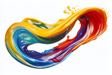 swirling rainbow paint spiral splash isolated on white background