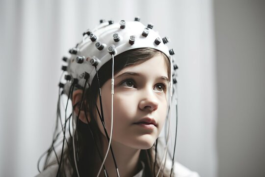Girl neurofeedback eeg test. Nurse child person health illness. Generate Ai
