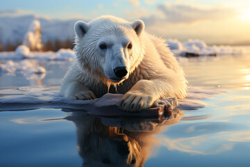 Polar bear alone on the ice floe. - 675725861