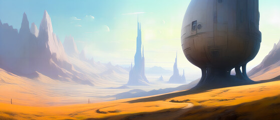futuristic world covered in sand. alien planet shrouded in mystery, vision of the future, generative AI