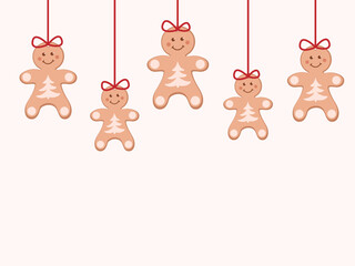 Universal banner template for decoration for New Year, Christmas, Valentine's Day with a garland of gingerbread men and free space below for text