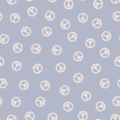 Blue seamless pattern with pink peace symbols