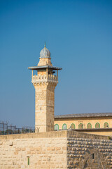Vertical view of the historic Al-Aqsa mosque in al-haram al-Sharif, Jerusalem Old City