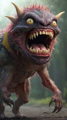 terrifying monster: an open-mouthed creature with sharp teeth, generative AI.
