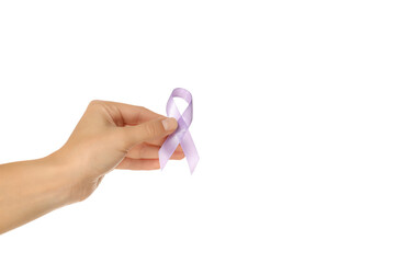 PNG,purple ribbon in hands, isolated on white background