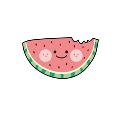 slice of watermelon with a bite CUTE  cartoon 