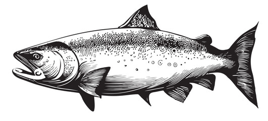 Salmon fish sketch hand drawn in doodle style Vector illustration - obrazy, fototapety, plakaty
