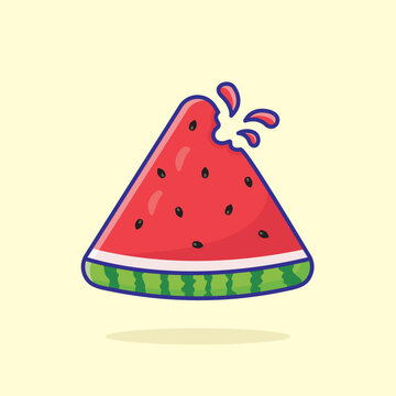 Vector illustration of sliced ​​fresh watermelon with bite marks. Designed in a flat cartoon style. Fruits concept.