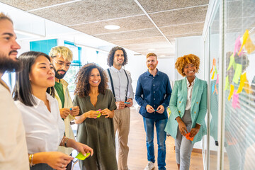 Creative process using adhesive notes on a glass