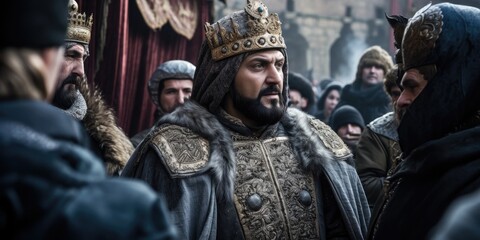 the king leads the battle on the medieval battlefield