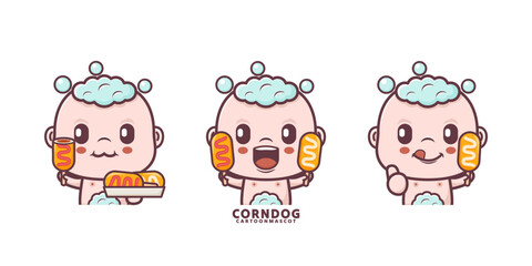 cute baby cartoon with corndog. set cartoon vector with different expressions