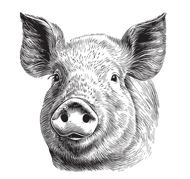 Pig face sketch hand drawn in doodle style Vector illustration