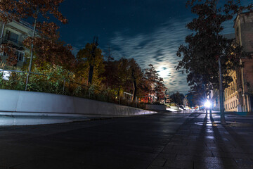 Starry sky in the city. Panoramic view. Ukrainian city under the stars. Natural night view in the...