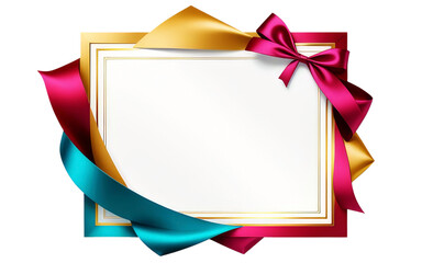 Golden frame with colorful ribbon and white space on transparent background.