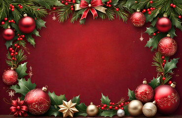 Fototapeta na wymiar Christmas holiday background or template for a greeting card or banner with copy space for text by ai generated 