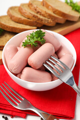 Mini sausage, concept of tasty meat food