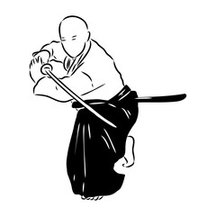 Aikido combat between athletes, stylized vector illustration
