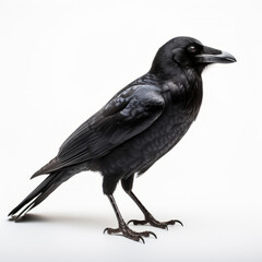 Obraz premium Dark portrait of black crow bird. Black raven against on white background.