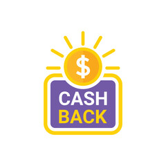 Cashback badge. Money back logo template. Bonus cash back icon. Refund money service for partner program. Vector illustration.