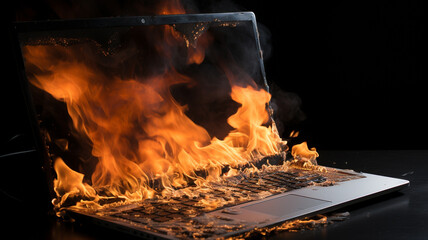 laptop full of fire