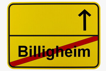 Illustration eines Ortsausgangsschildes von Billigheim in Baden-Württemberg - obrazy, fototapety, plakaty