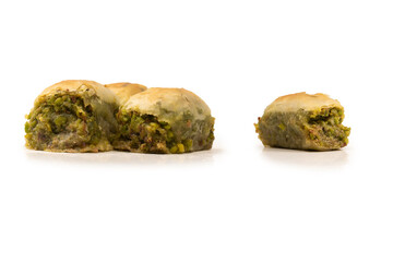 Turkish pistachio baklava isolated on white background.