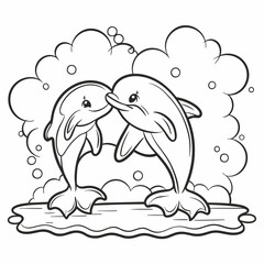 2 fishes outline art work _ fish vector illustration _ black and white _ fish in under water illustration