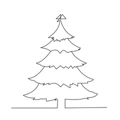 Christmas tree continuous single line outline vector art illustration