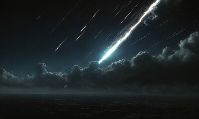 Kosmiczna kolizja meteorytu. Deszcz meteorytów. Kosmiczna eksplozja.  - obrazy, fototapety, plakaty
