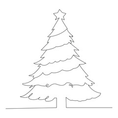 Christmas tree continuous single line outline vector art illustration