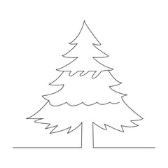 Christmas tree continuous single line outline vector art illustration