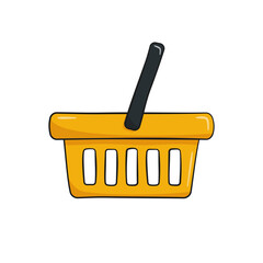Yellow shopping basket. Cartoon