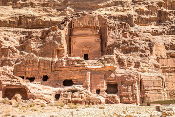 View at the Street of Facades in the Nabataean city of Petra - Jordan - 675739472